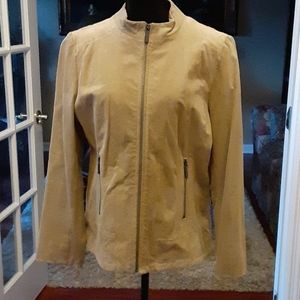 Black Rivet tan 100% leather suede jacket fully lined fitted zip pockets L EUC…